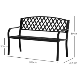 Banco de jardín Kasu Outsunny 2 plazas negro 89x128x58,5 cm