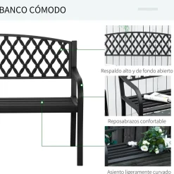 Banco de jardín Kasu Outsunny 2 plazas negro 89x128x58,5 cm