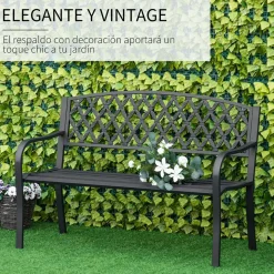 Banco de jardín Kasu Outsunny 2 plazas negro 89x128x58,5 cm