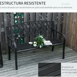 Banco de jardín Kasu Outsunny 2 plazas negro 89x128x58,5 cm