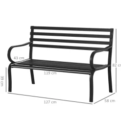 Banco de jardín Lago Outsunny 2 plazas 240kg negro 82x127x58 cm