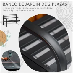 Banco de jardín Lago Outsunny 2 plazas 240kg negro 82x127x58 cm