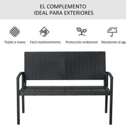 Banco de jardín Lounge Outsunny 2 plazas negro 85x122x60 cm