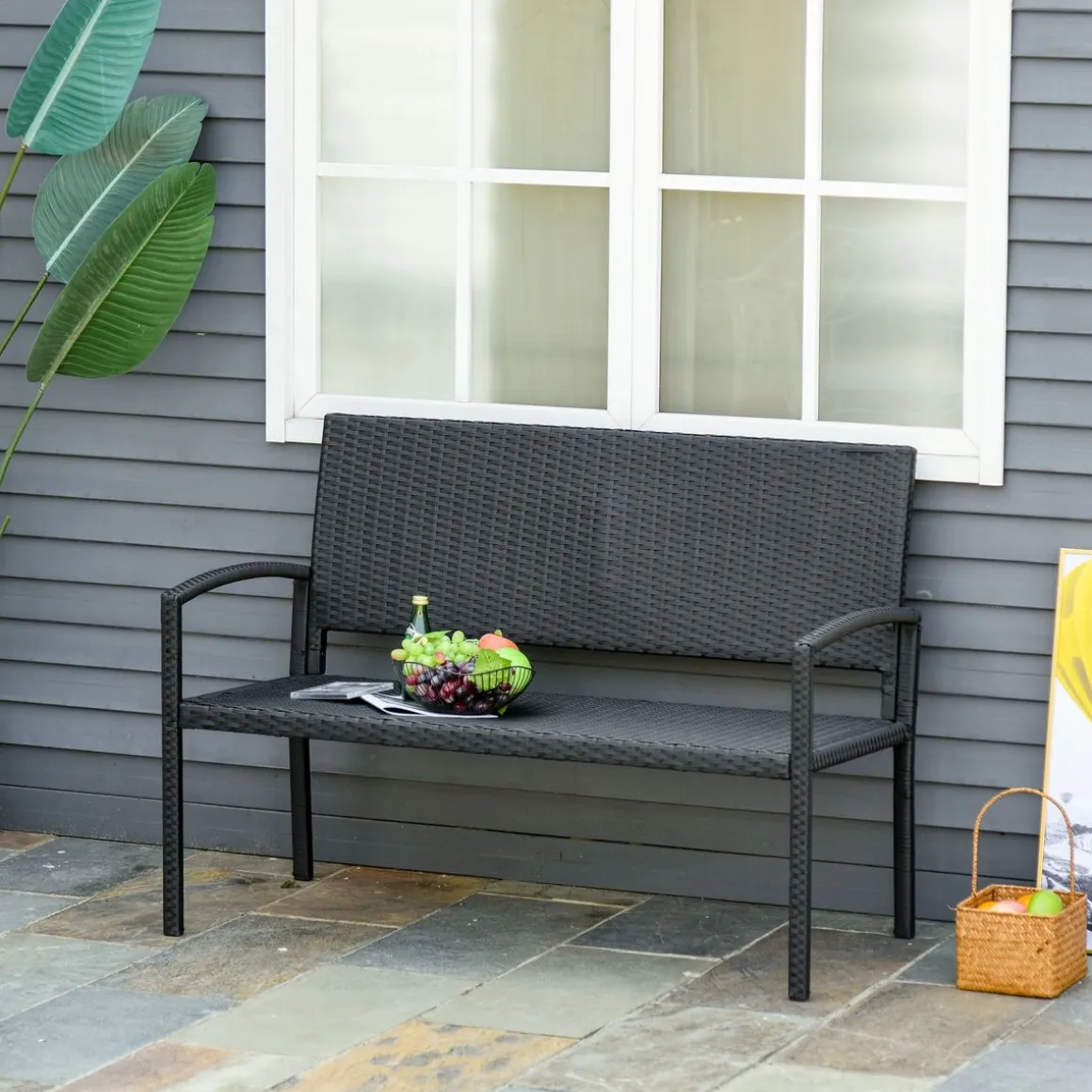 Banco de jardín Lounge Outsunny 2 plazas negro 85x122x60 cm