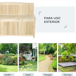 Banco de jardín Margarita Outsunny 2 plazas + baúl de almacenaje natural 75x115x45 cm