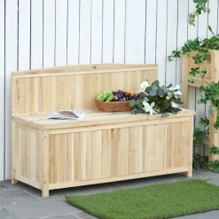 Banco de jardín Margarita Outsunny 2 plazas + baúl de almacenaje natural 75x115x45 cm