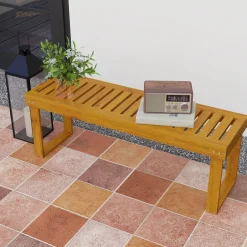 Banco de jardín Matías Outsunny 2 plazas natural 43x120x34 cm
