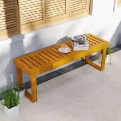 Banco de jardín Matías Outsunny 2 plazas natural 43x120x34 cm