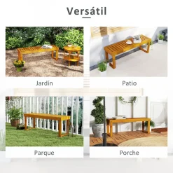 Banco de jardín Matías Outsunny 2 plazas natural 43x120x34 cm