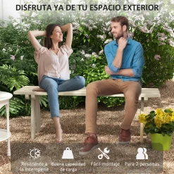 Banco de jardín Matine Outsunny 2 plazas 220kg natural 45x130x38 cm