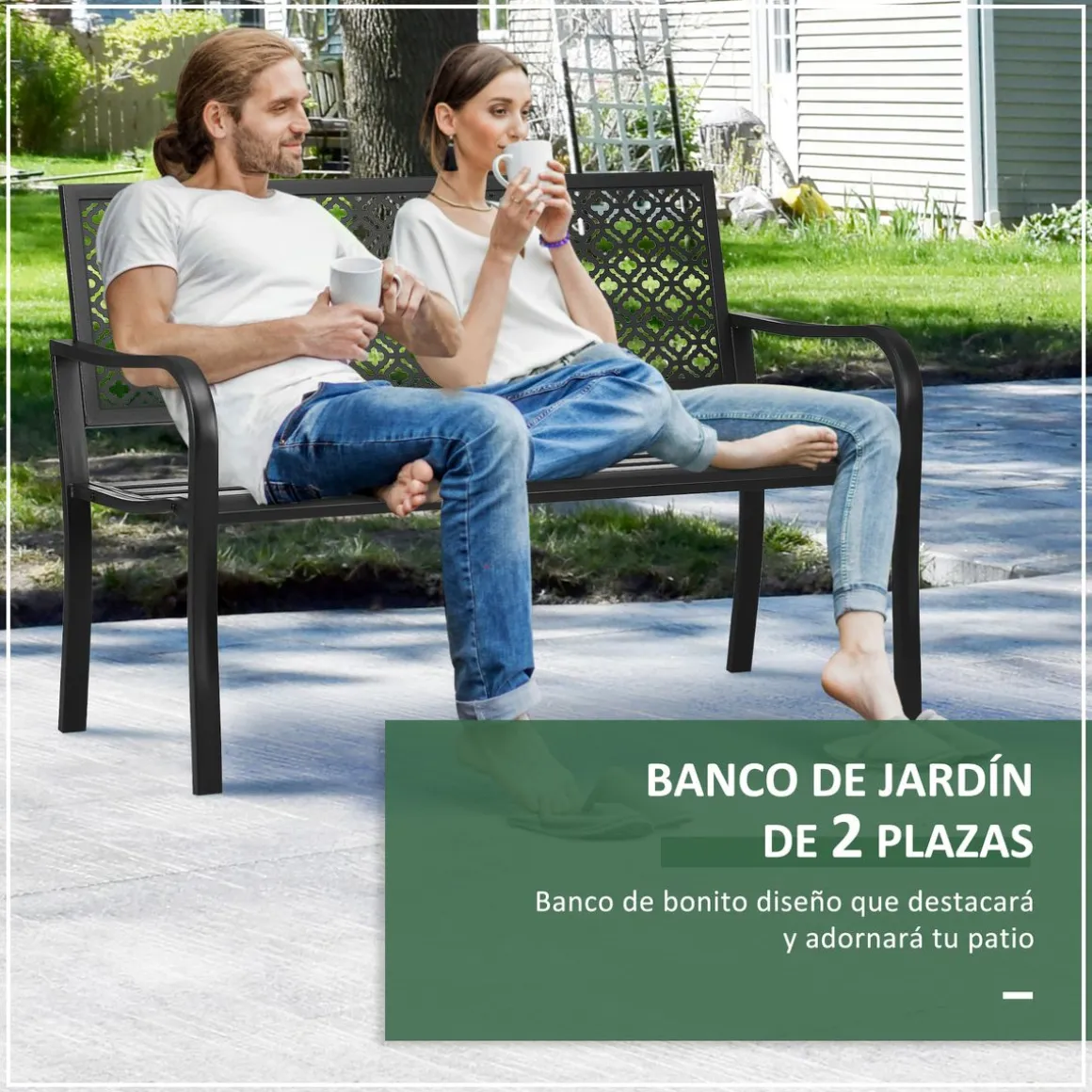 Banco de jardín Outsunny 2 plazas negro 83x127x63 cm