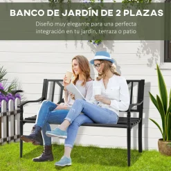 Banco de jardín Outsunny 2 plazas negro