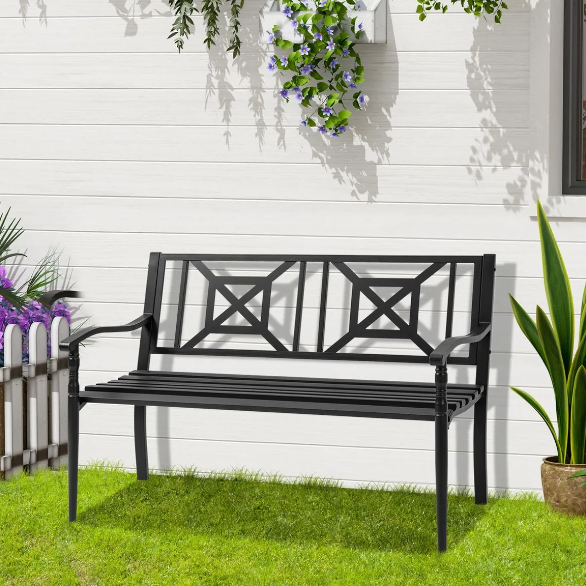 Banco de jardín Outsunny 2 plazas negro