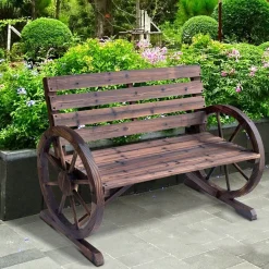 Banco de jardín Outsunny diseño rueda natural 105,5x56x75 cm