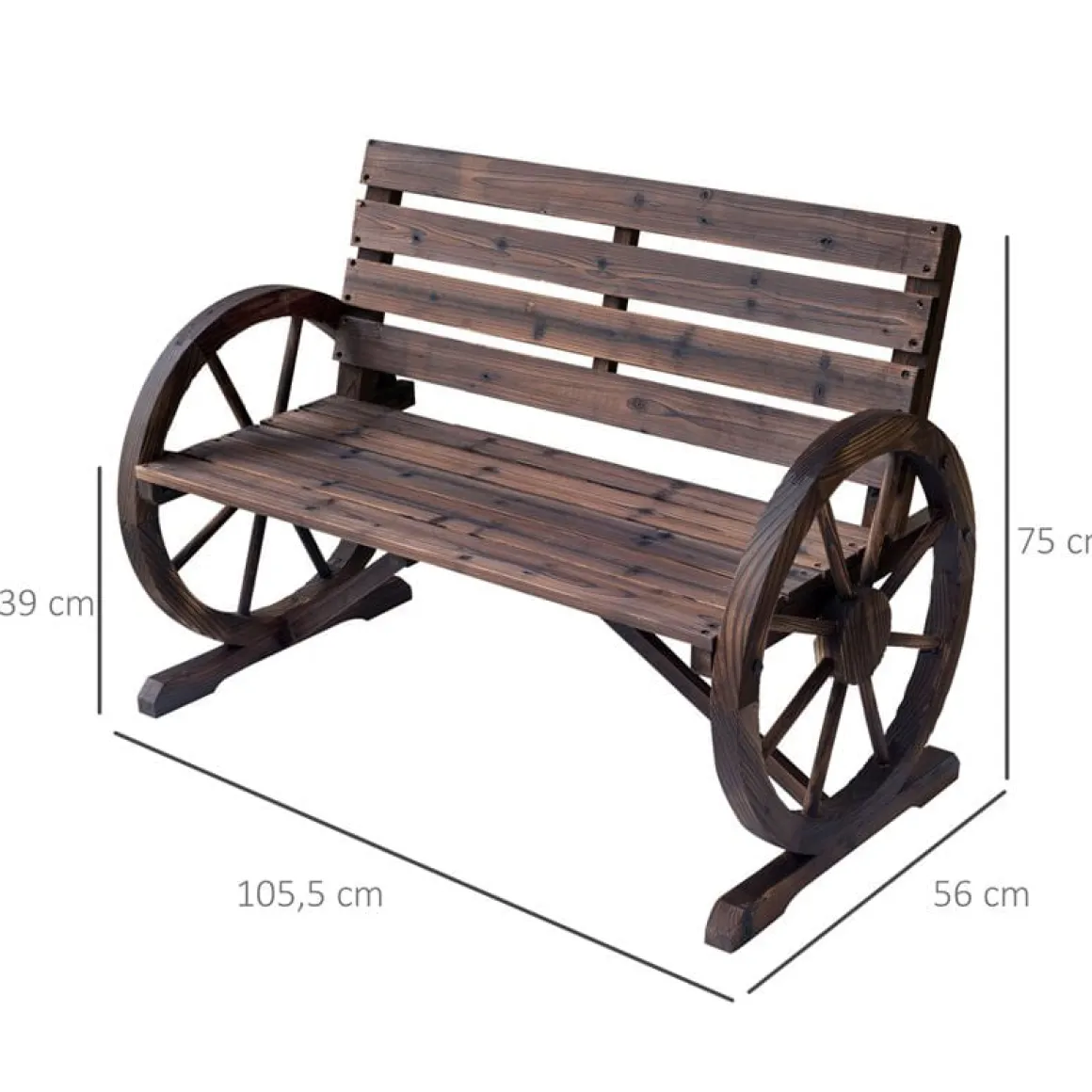 Banco de jardín Outsunny diseño rueda natural 105,5x56x75 cm