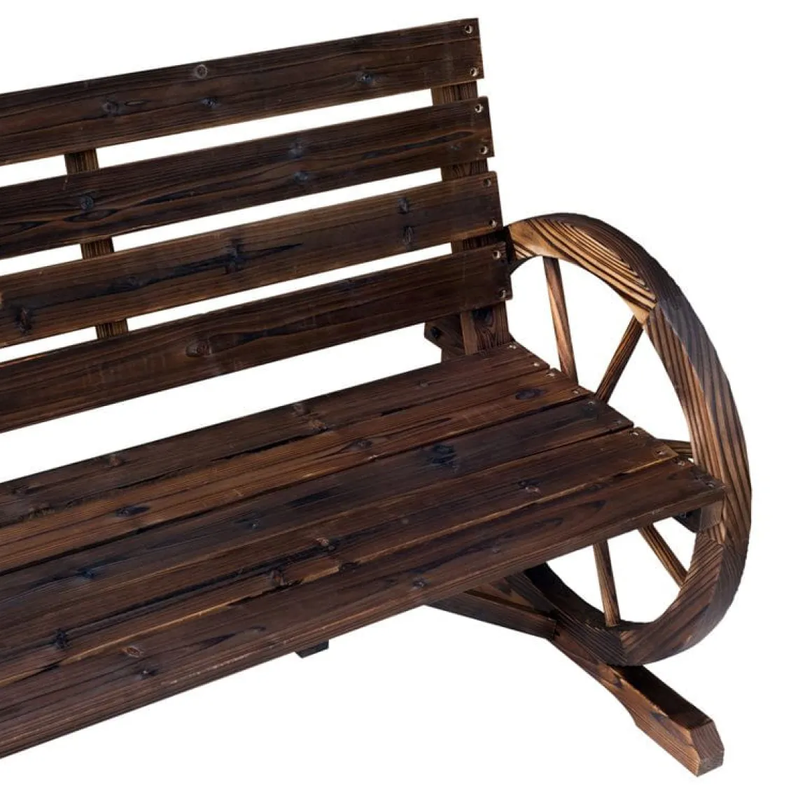 Banco de jardín Outsunny diseño rueda natural 105,5x56x75 cm