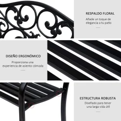 Banco de jardín Paradise Outsunny hasta 240kg negro 89x127x60 cm