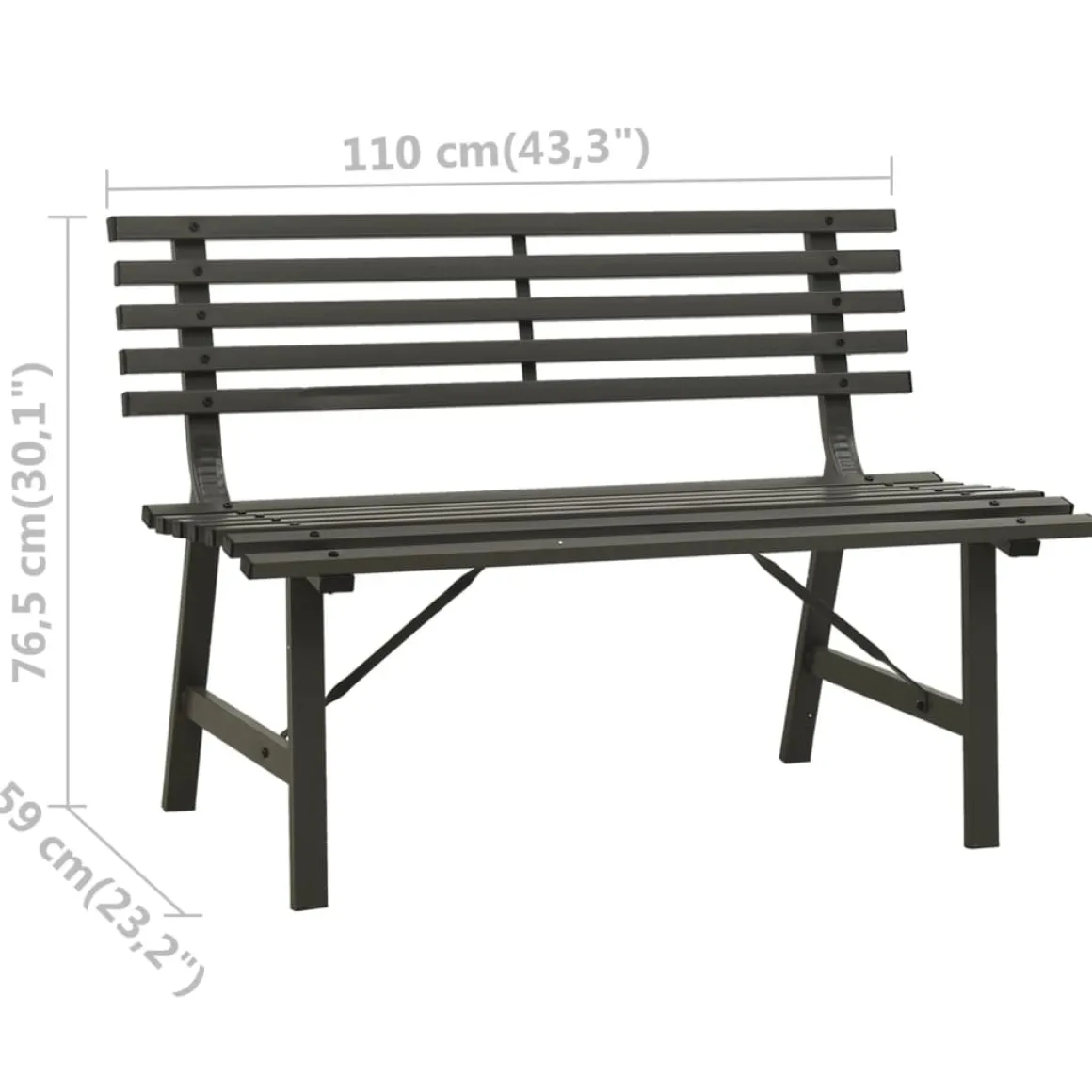 Banco de jardín Park acero negro 76,5x110x59 cm