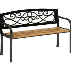 Banco de jardín Renata Outsunny 2 plazas respaldo forjado negro/marrón 80x127x56 cm