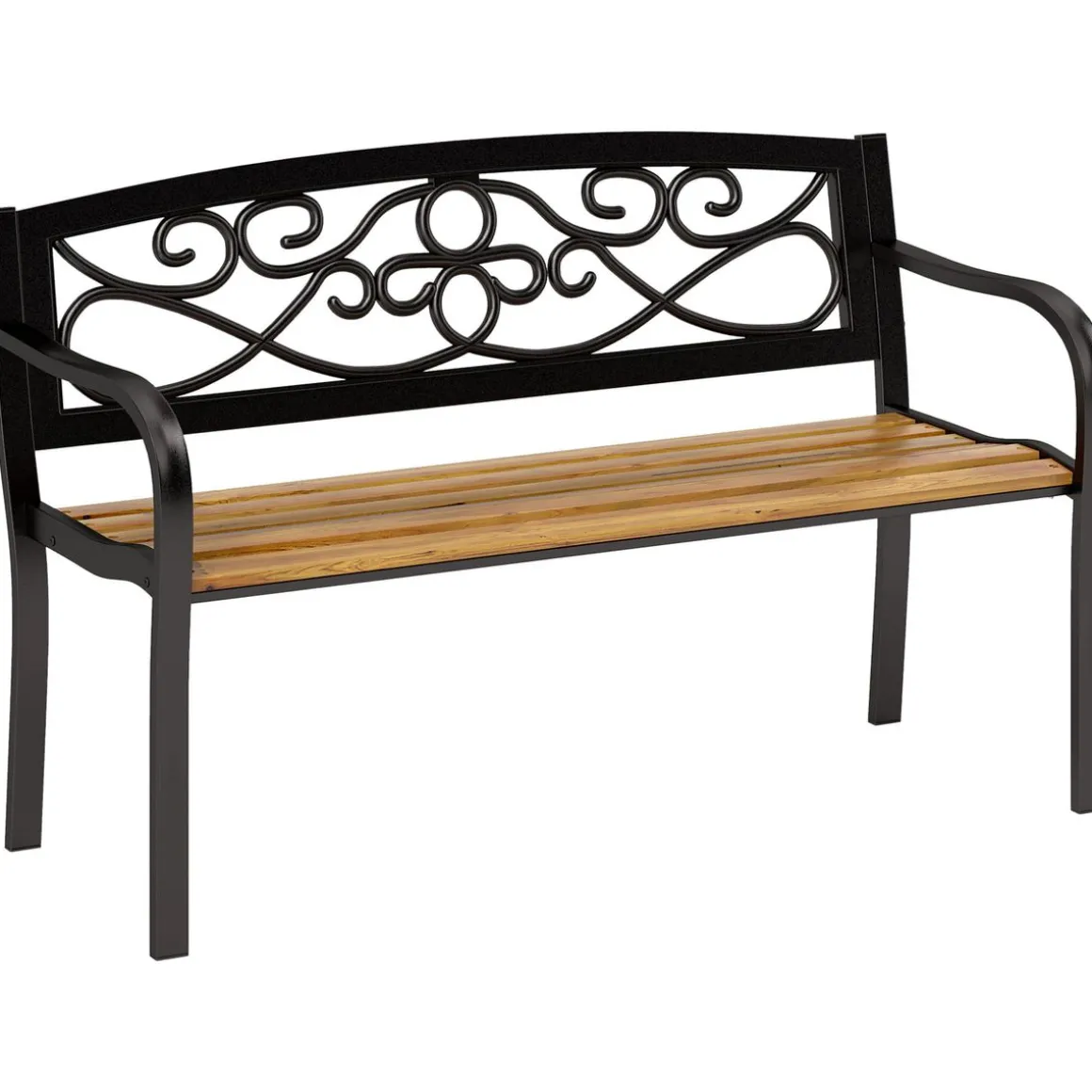 Banco de jardín Renata Outsunny 2 plazas respaldo forjado negro/marrón 80x127x56 cm