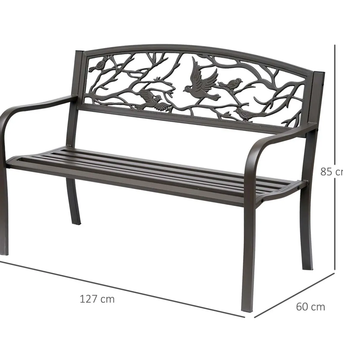 Banco de jardín Road Outsunny respaldo + reposabrazos marrón 240kg 85x127x60 cm