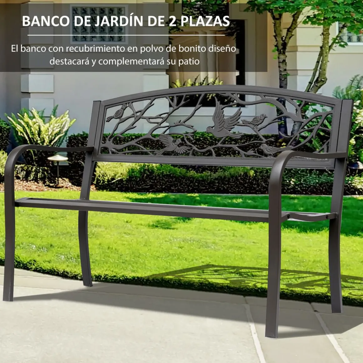 Banco de jardín Road Outsunny respaldo + reposabrazos marrón 240kg 85x127x60 cm