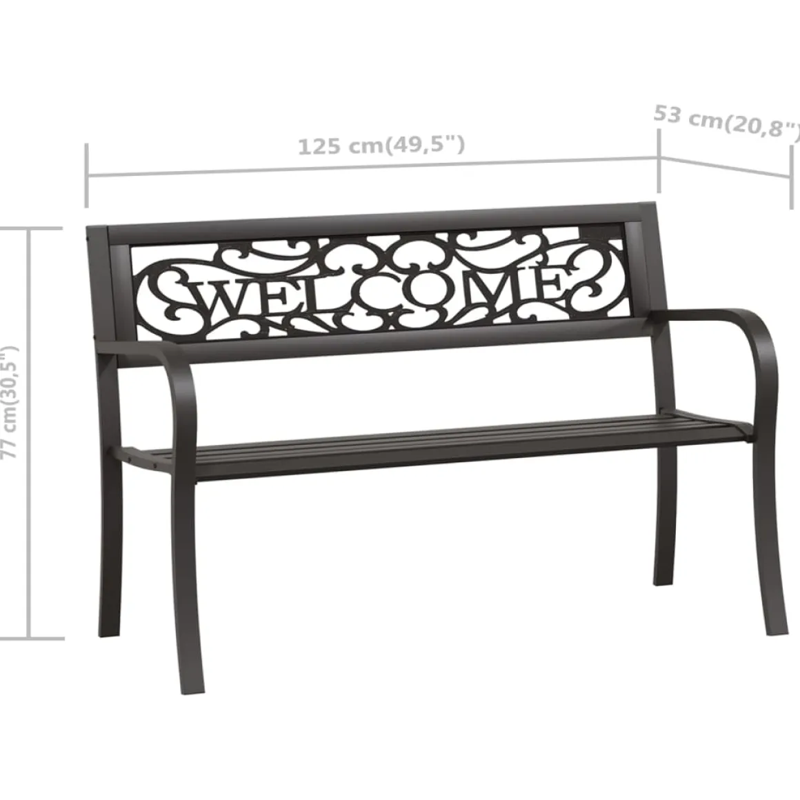 Banco de jardín Welcome acero negro 77x125x53 cm