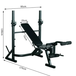 Banco de pesas fitness con respaldo regulable negro 175x98x30 cm