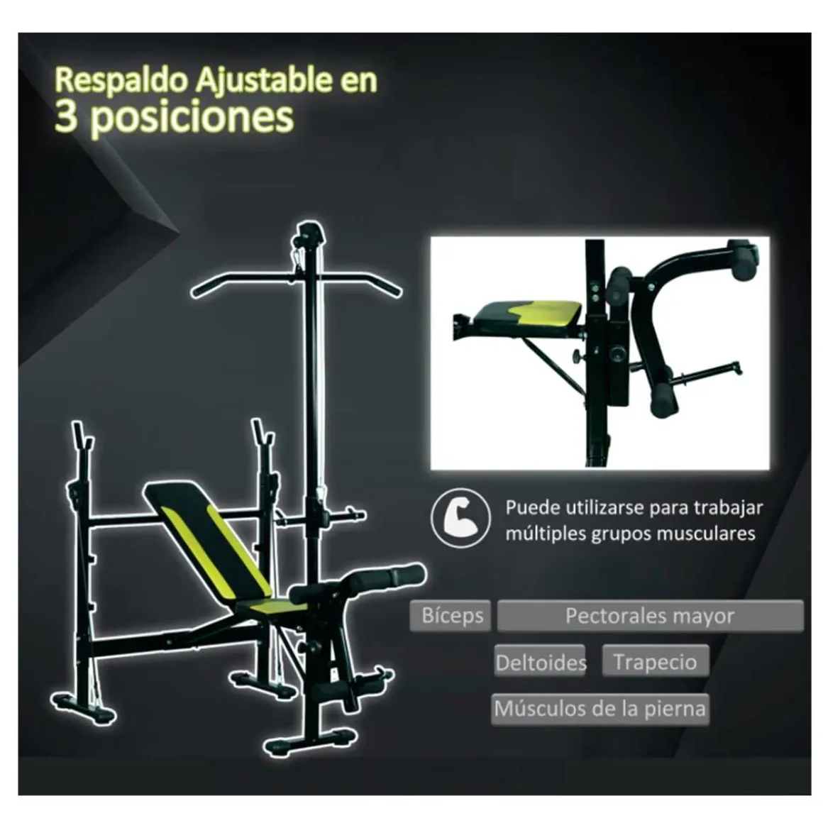 Banco de pesas Homcom 3 posiciones negro 202x110x175 cm