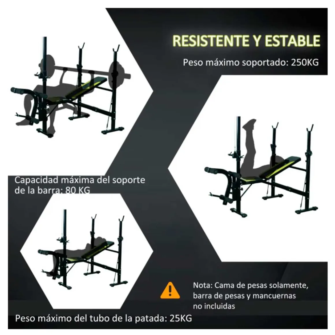 Banco de pesas Homcom 3 posiciones negro 202x110x175 cm