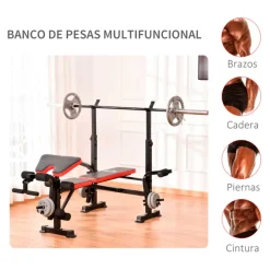 Banco de pesas multifuncional Homcom ajustable negro 127x139x175 cm