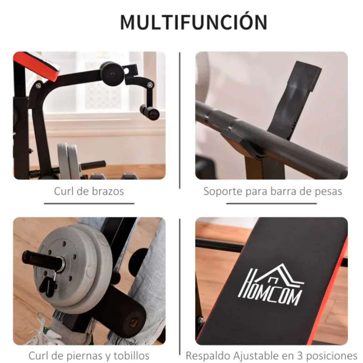 Banco de pesas multifuncional Homcom ajustable negro 127x139x175 cm