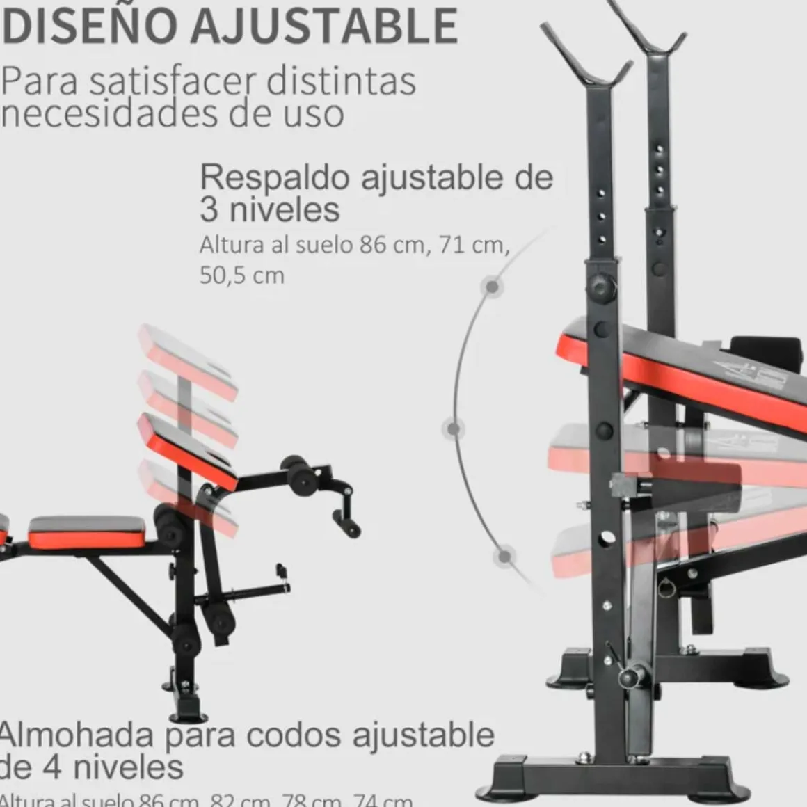 Banco de pesas multifuncional Homcom ajustable negro 127x139x175 cm