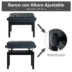 Banco de piano Homcom regulable negro 48/58x54,5x33 cm