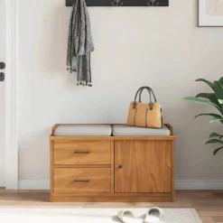 Banco de recibidor Sandnes con puerta y dos cajones natural 50x87x40 cm