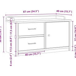 Banco de recibidor Sandnes con puerta y dos cajones natural 50x87x40 cm