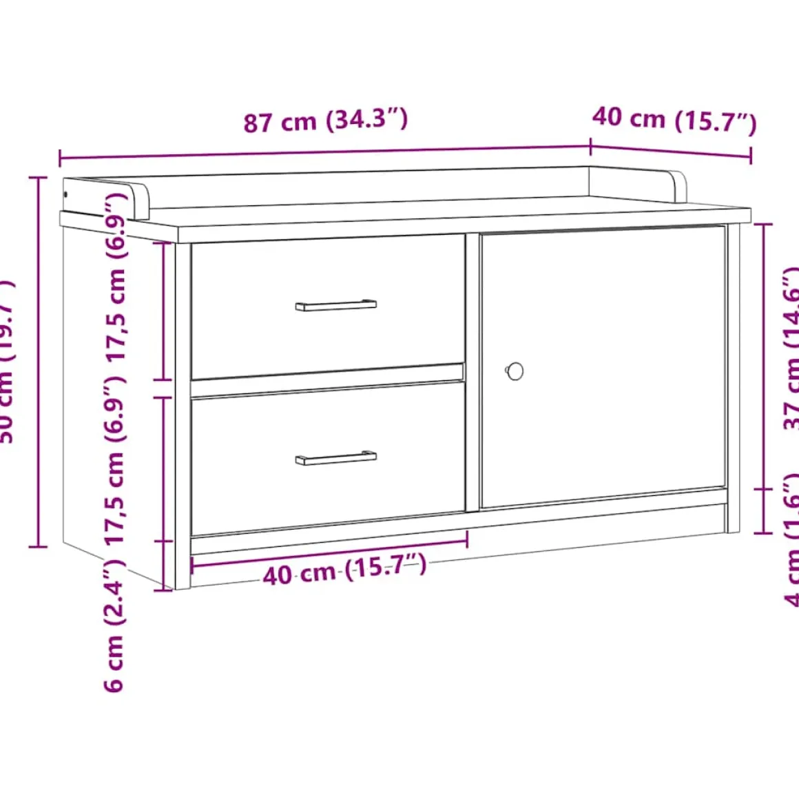 Banco de recibidor Sandnes con puerta y dos cajones natural 50x87x40 cm