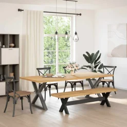 Banco Noain patas forma de X natural/negro 45x180x40 cm