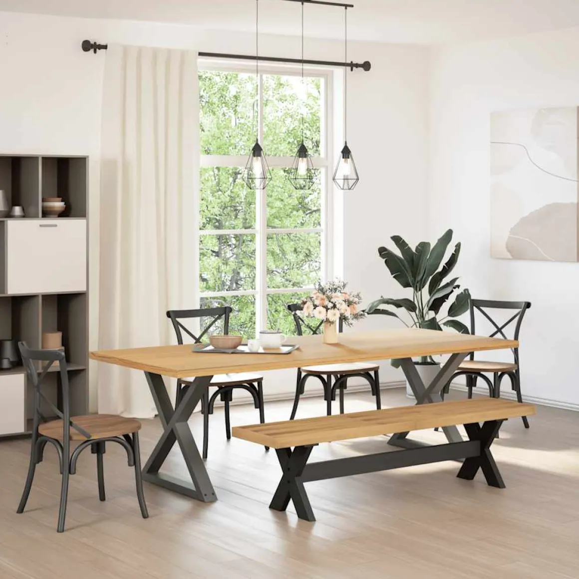 Banco Noain patas forma de X natural/negro 45x180x40 cm