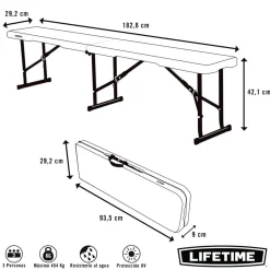 Banco plegable Lifetime ultrarresistente 454kg blanco 42,1x182,8x29,2 cm