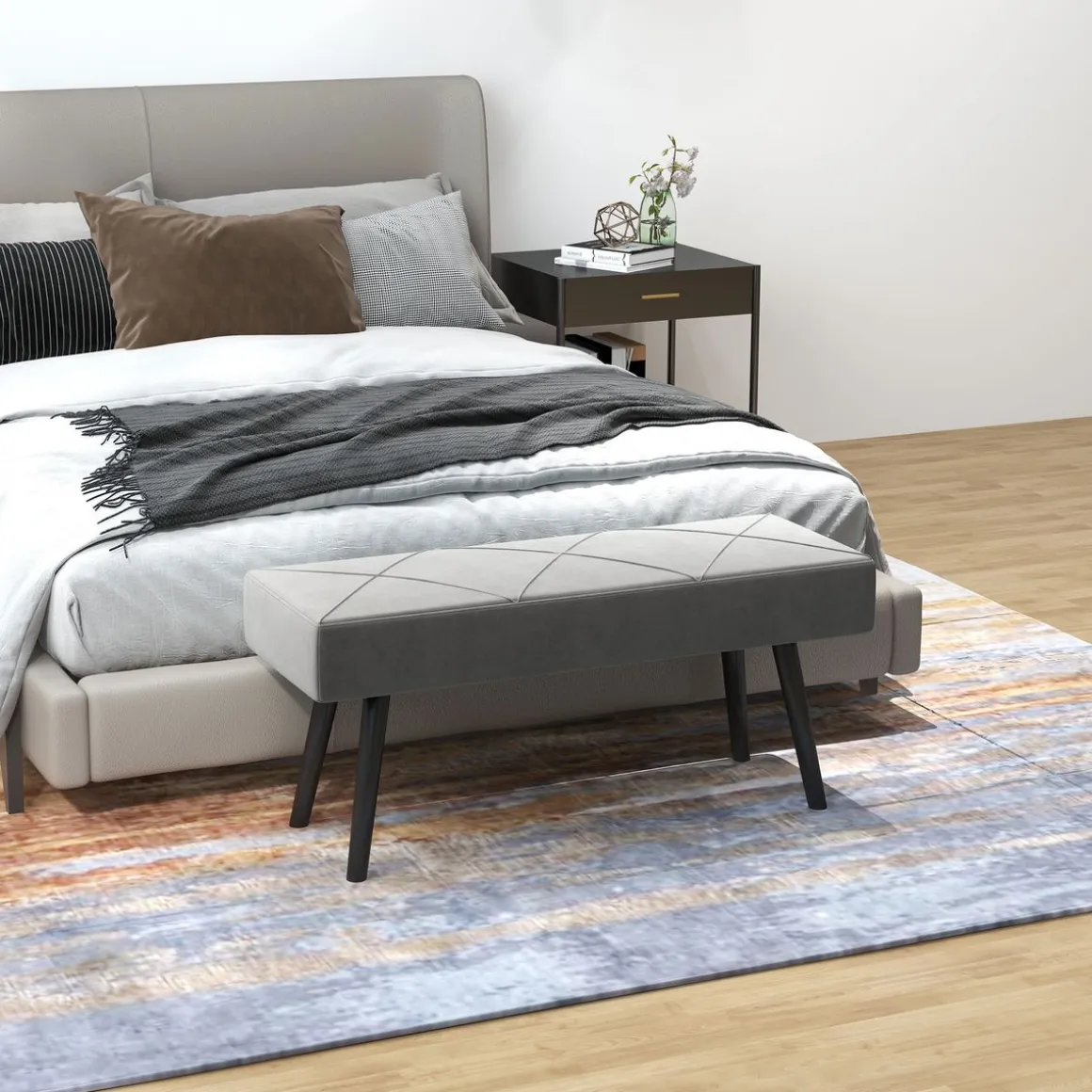 Banco Sojo Homcom acolchado gris 45x100x36 cm