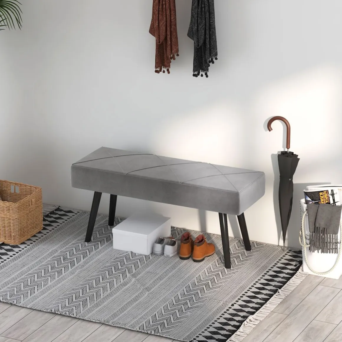 Banco Sojo Homcom acolchado gris 45x100x36 cm