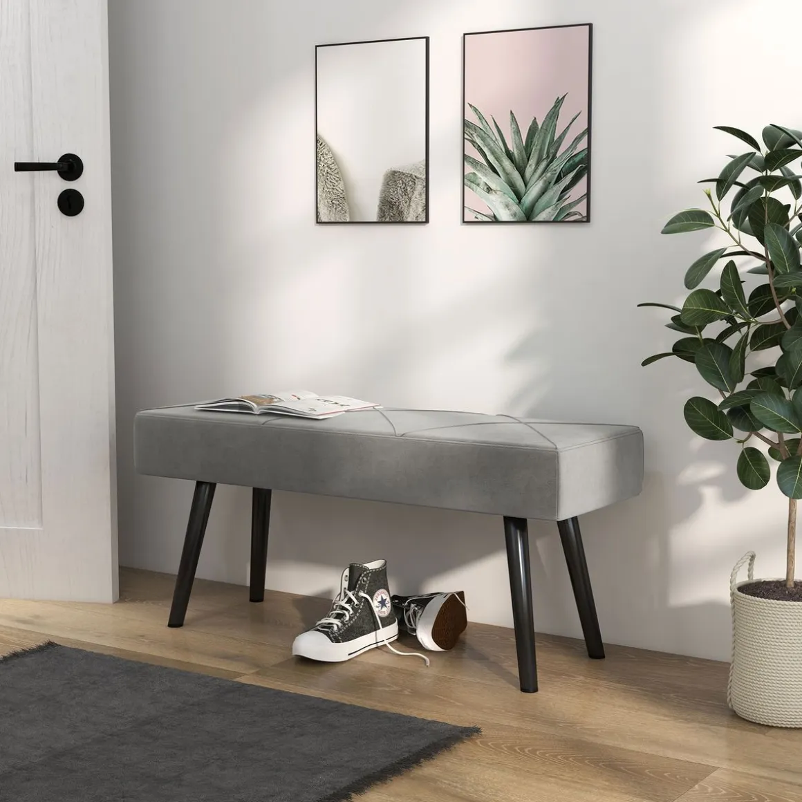 Banco Sojo Homcom acolchado gris 45x100x36 cm