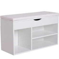 Banco zapatero 3 estantes madera blanco 47x80x30 cm