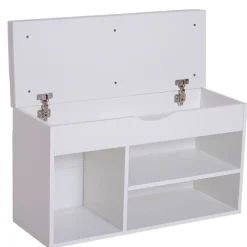Banco zapatero 3 estantes madera blanco 47x80x30 cm