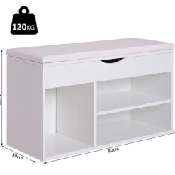 Banco zapatero 3 estantes madera blanco 47x80x30 cm