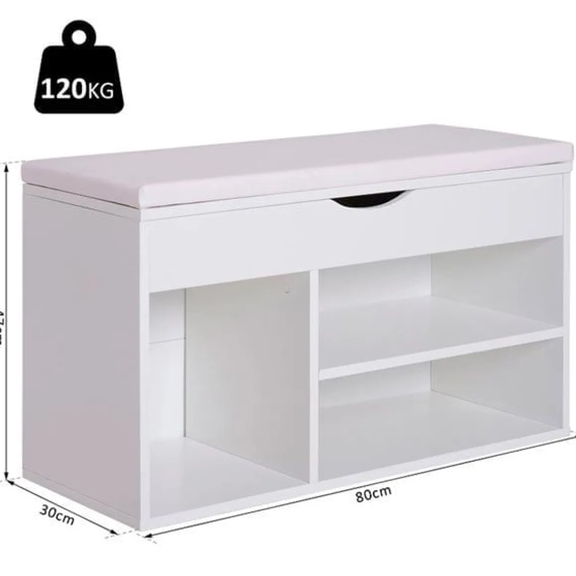 Banco zapatero 3 estantes madera blanco 47x80x30 cm
