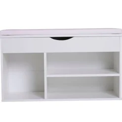 Banco zapatero 3 estantes madera blanco 47x80x30 cm