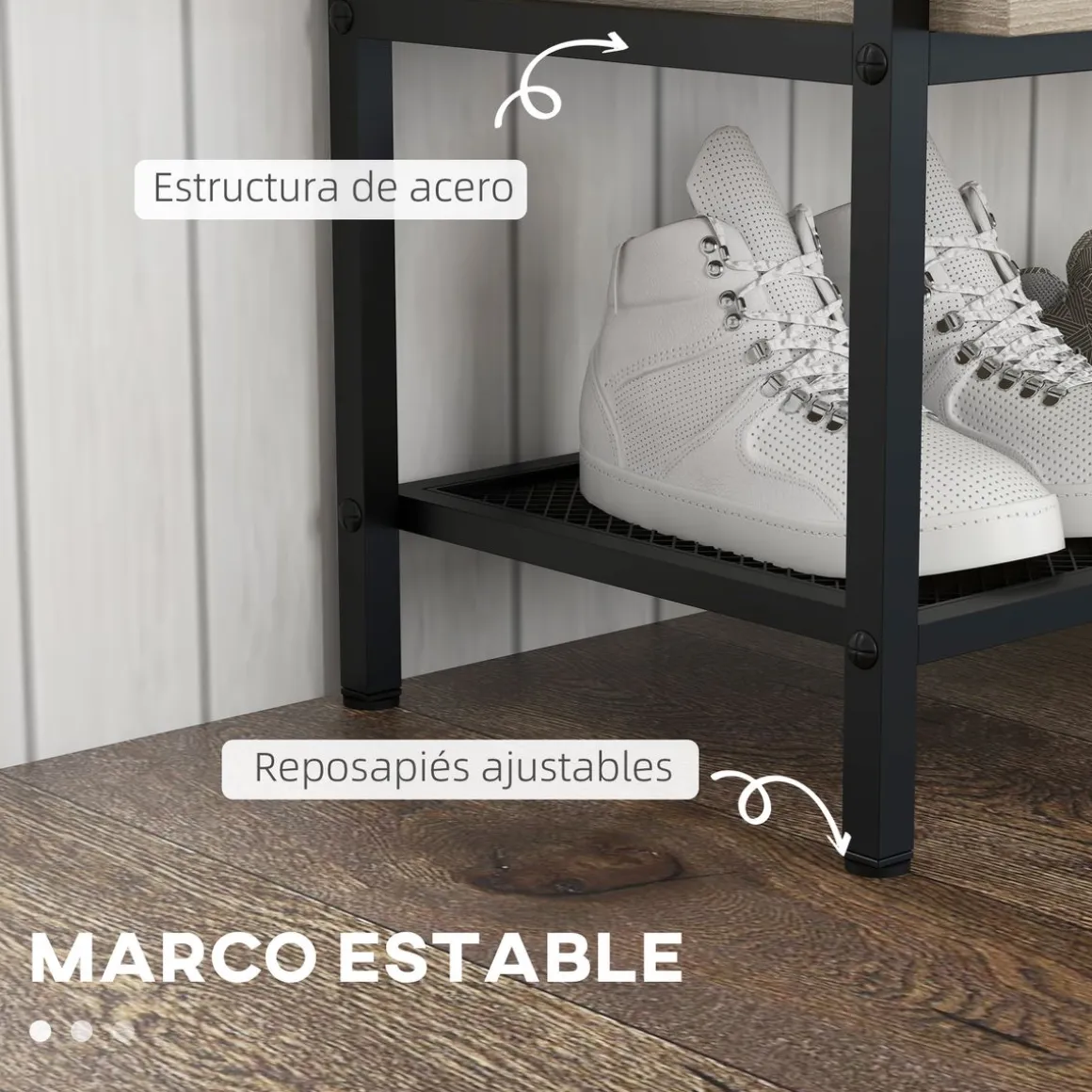 Banco zapatero Batu Homcom con tapa abatible + estante roble 61x84x39,5 cm