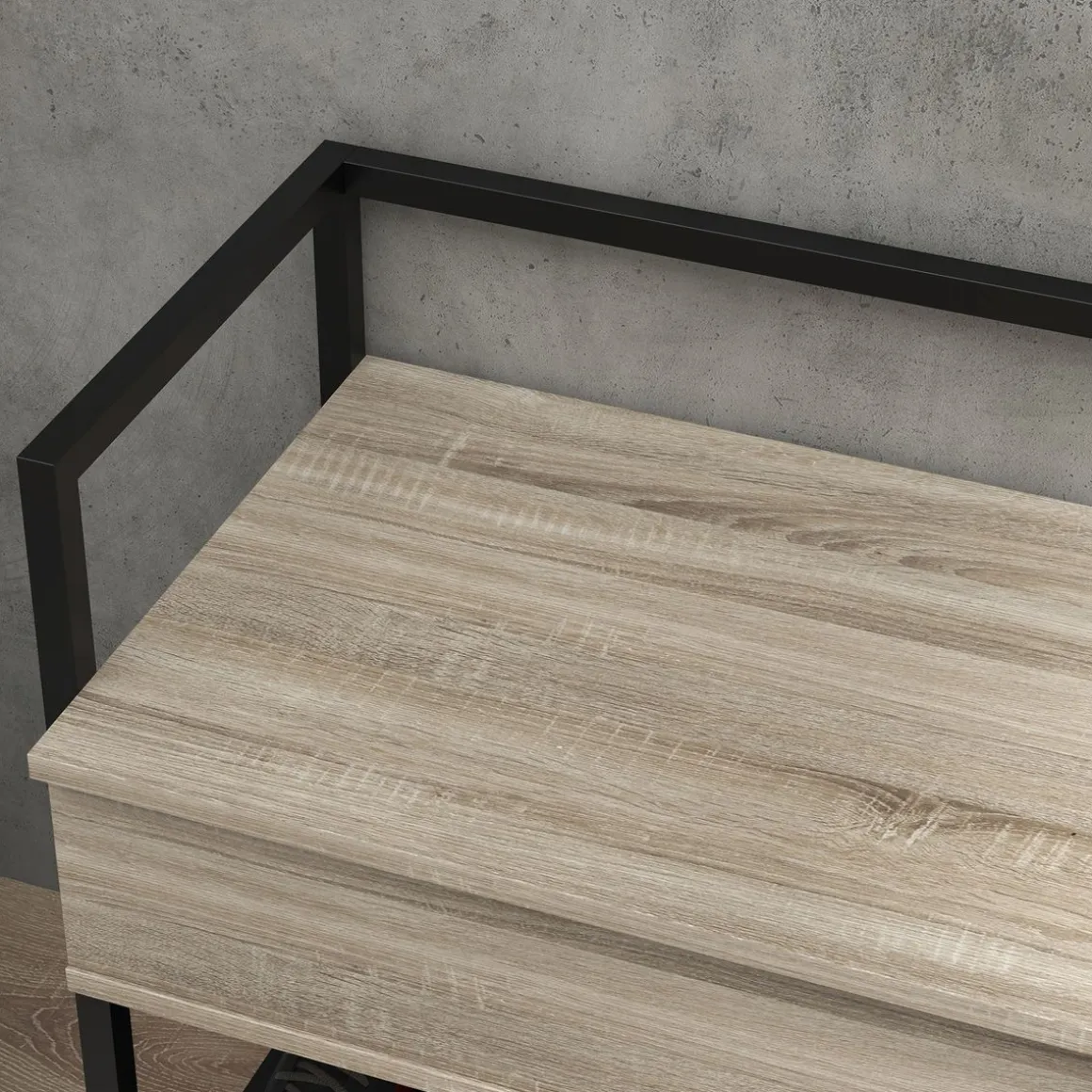 Banco zapatero Batu Homcom con tapa abatible + estante roble 61x84x39,5 cm